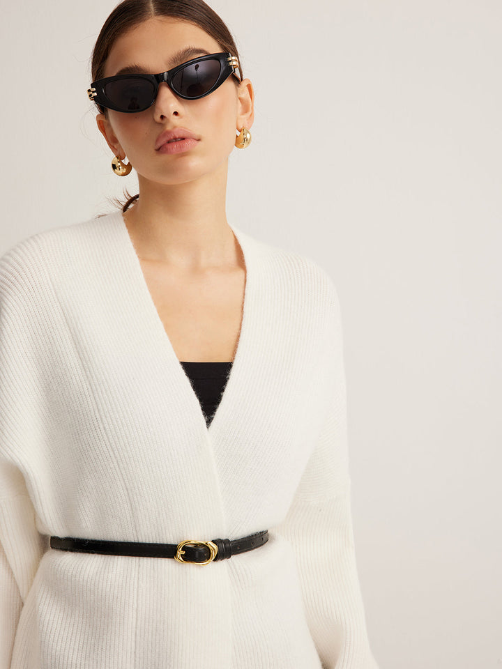 Cardigan Ceinture à Côtes Minimaliste