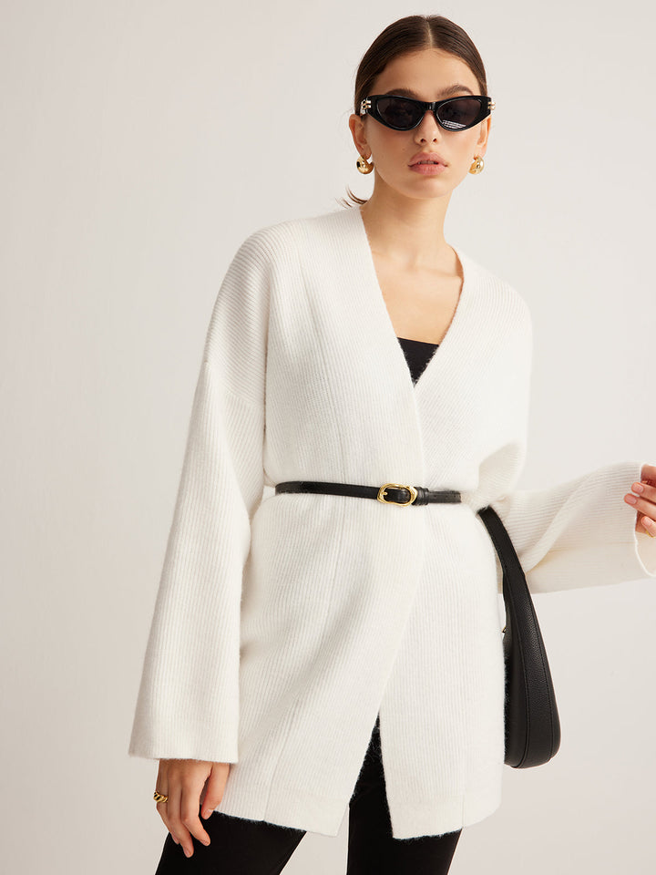 Cardigan Ceinture à Côtes Minimaliste