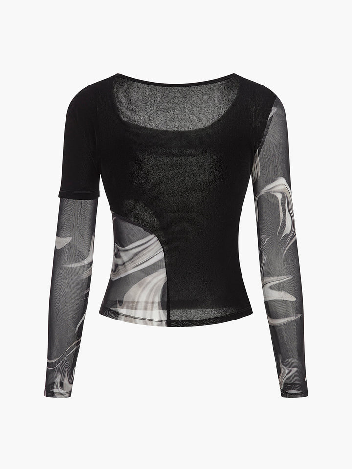 Haut en jersey de maille à imprimé géométrique semi-transparent