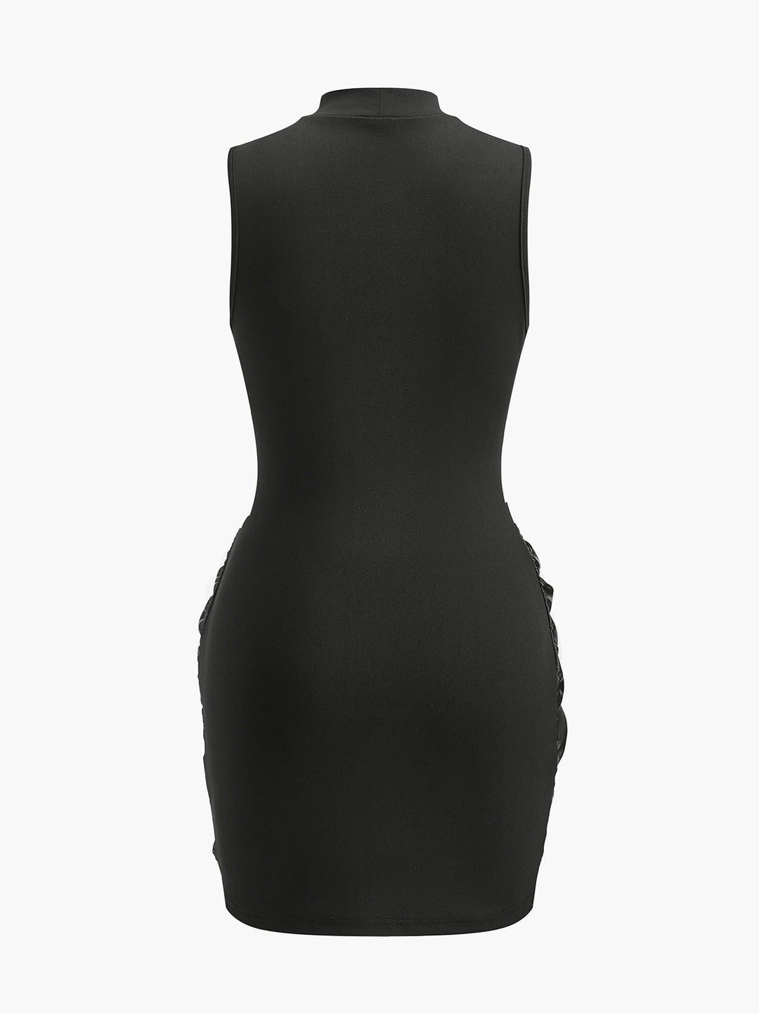Robe à col montant en similicuir à volants