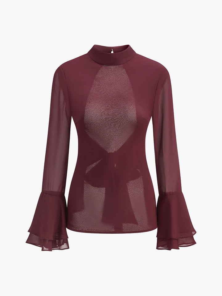 Chemise en mousseline sans dos à col montant avec nœud