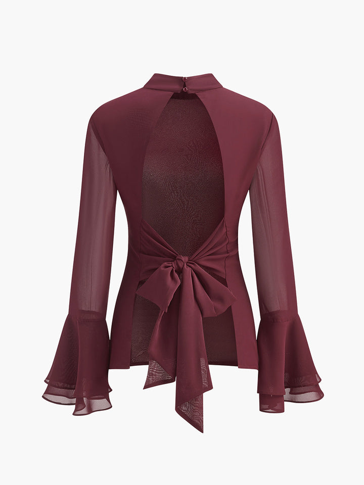 Chemise en mousseline sans dos à col montant avec nœud