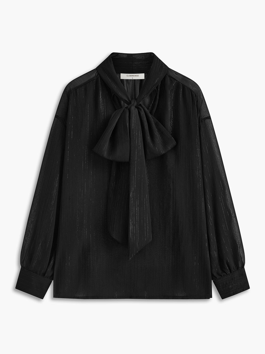 Blouse en mousseline à col noué semi-transparente