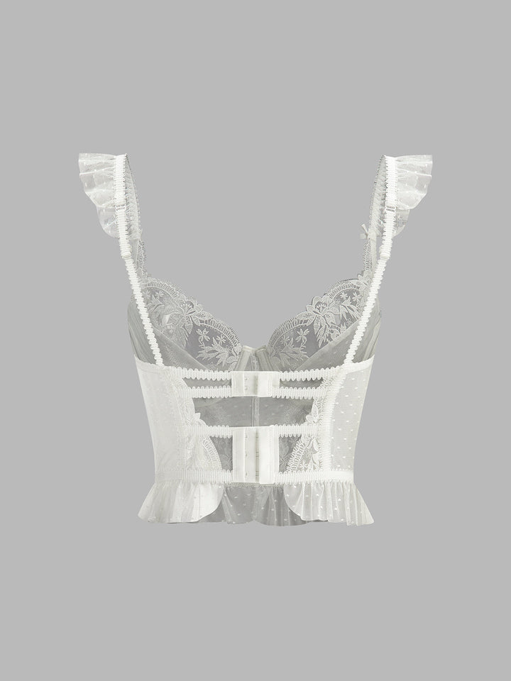 Débardeur Corset Court en Dentelle Transparente Florale