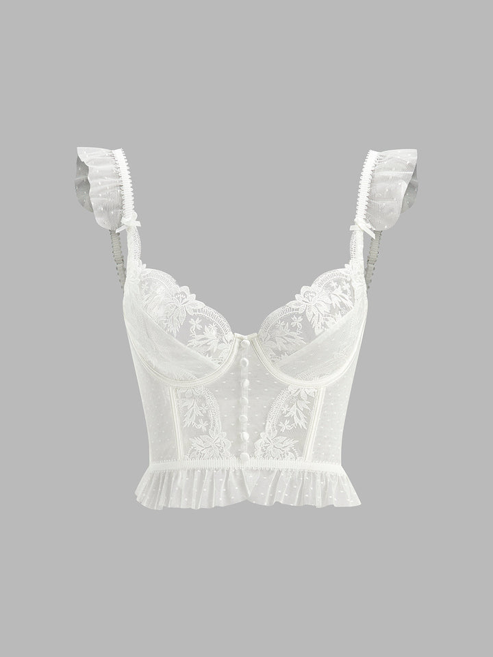 Débardeur Corset Court en Dentelle Transparente Florale