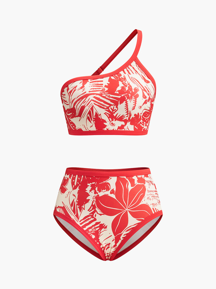 Ensemble de bikini tropical à une épaule