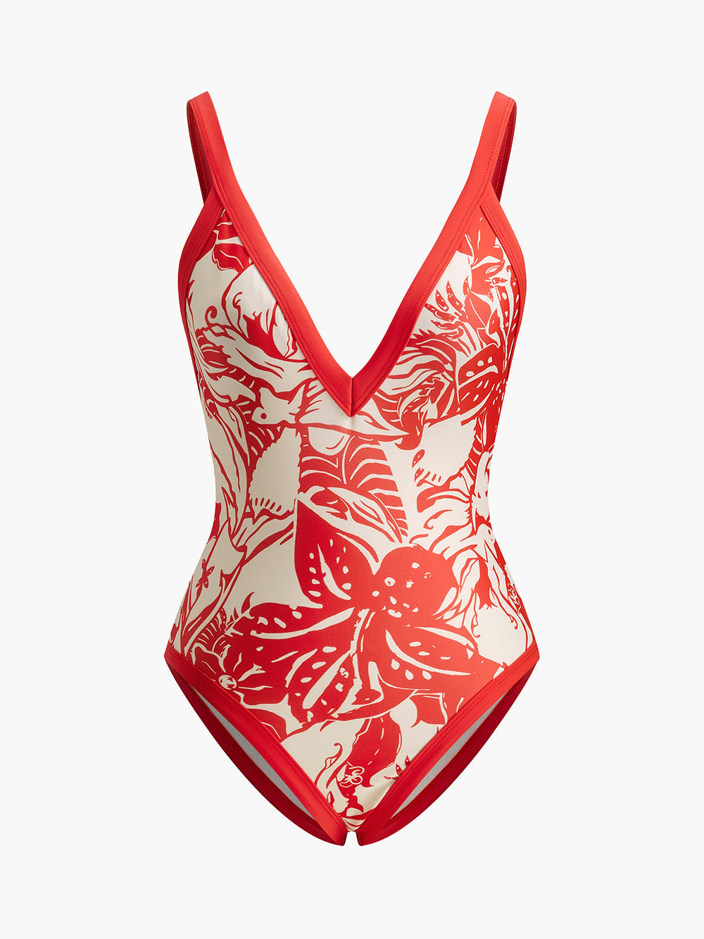 Maillot de bain une pièce à col en V et imprimé tropical