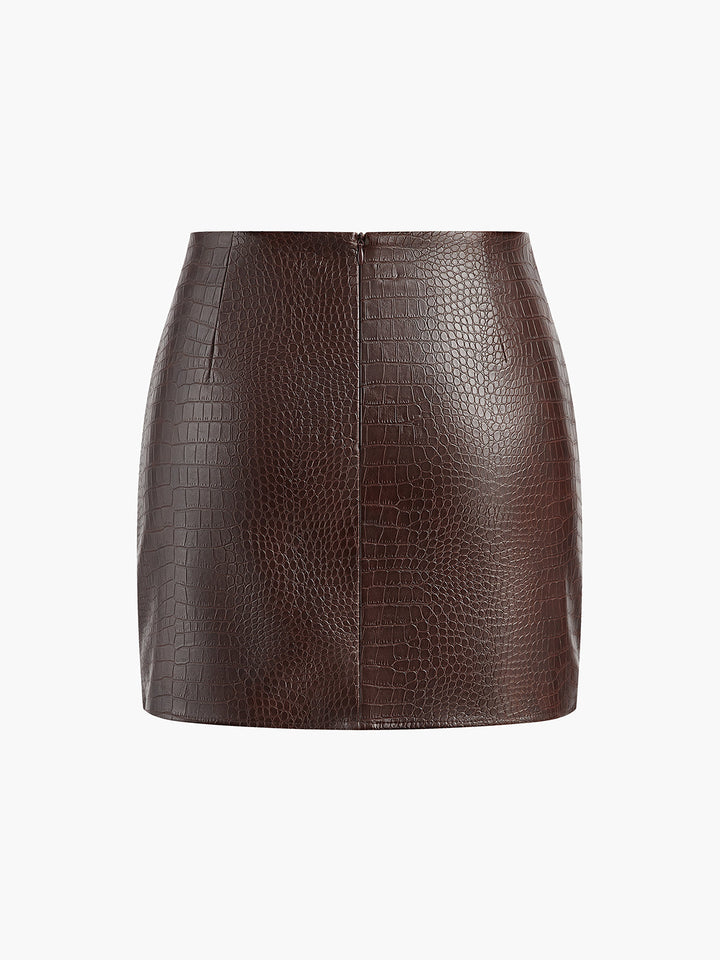 Jupe patineuse en faux cuir taille haute