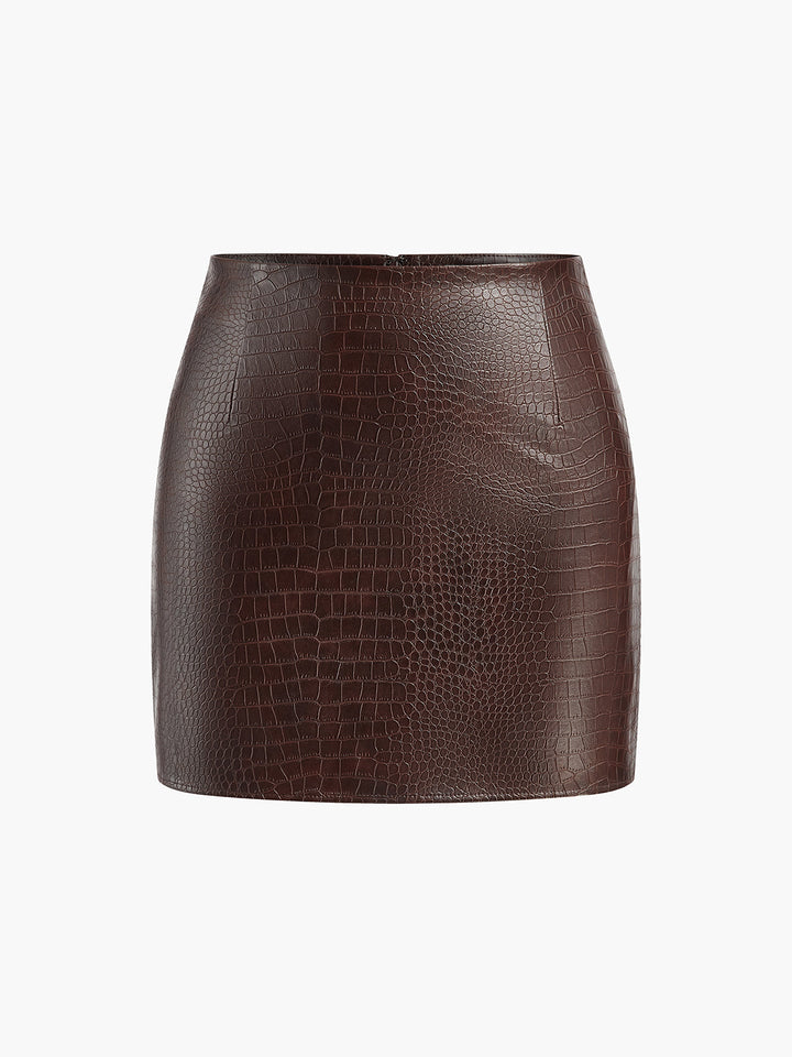 Jupe patineuse en faux cuir taille haute
