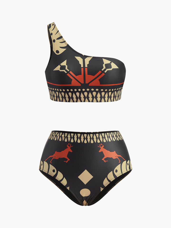 Ensemble Bikini Une Épaule Imprimé Tribal