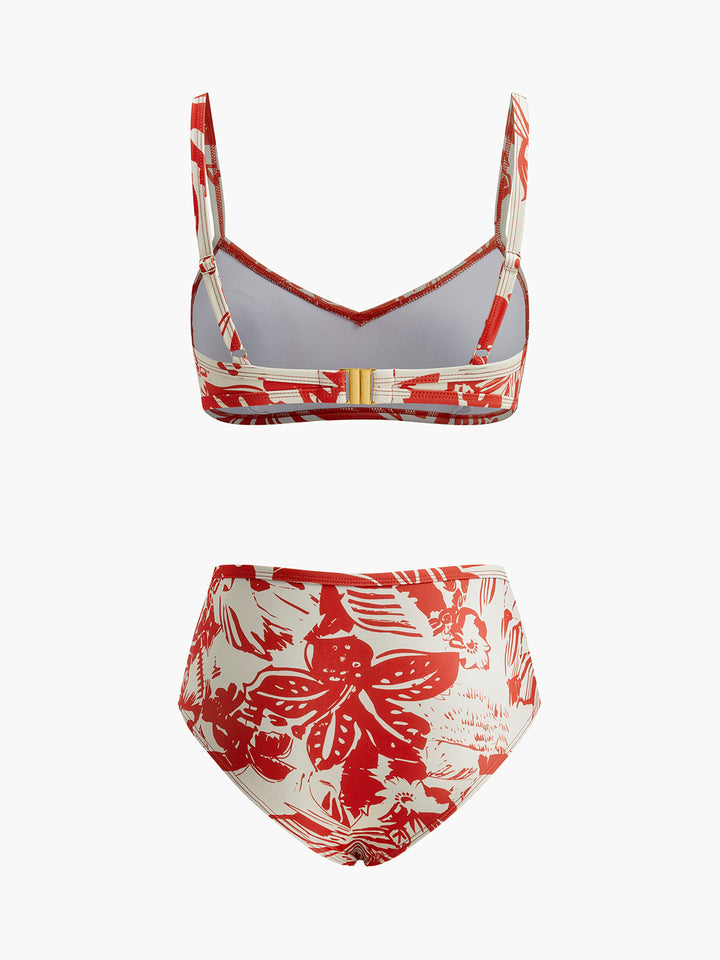 Ensemble de bikini à fermoir métallique à imprimé tropical