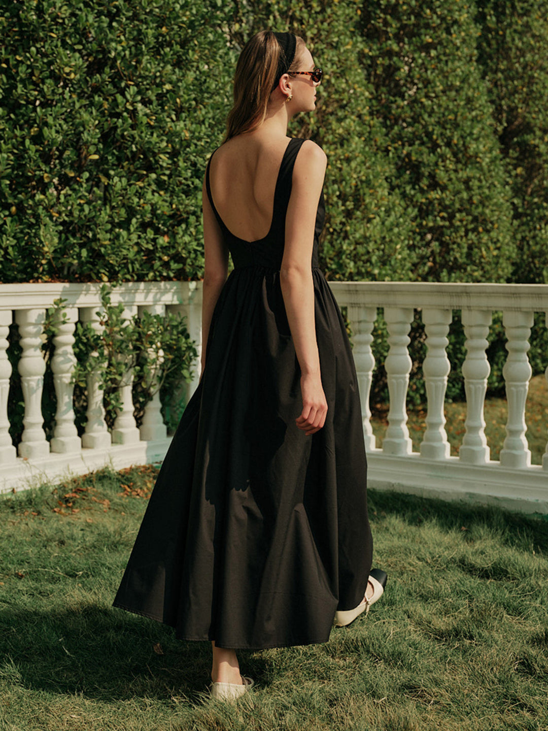 Robe Longue Sans Dos Plissée Sans Manches