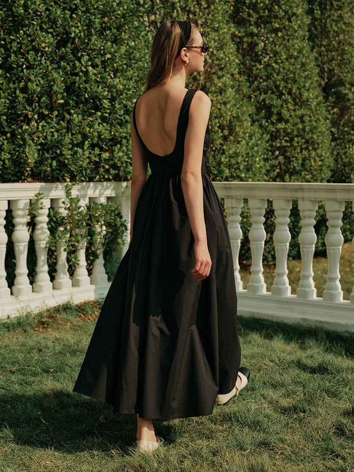 Robe Longue Sans Dos Plissée Sans Manches