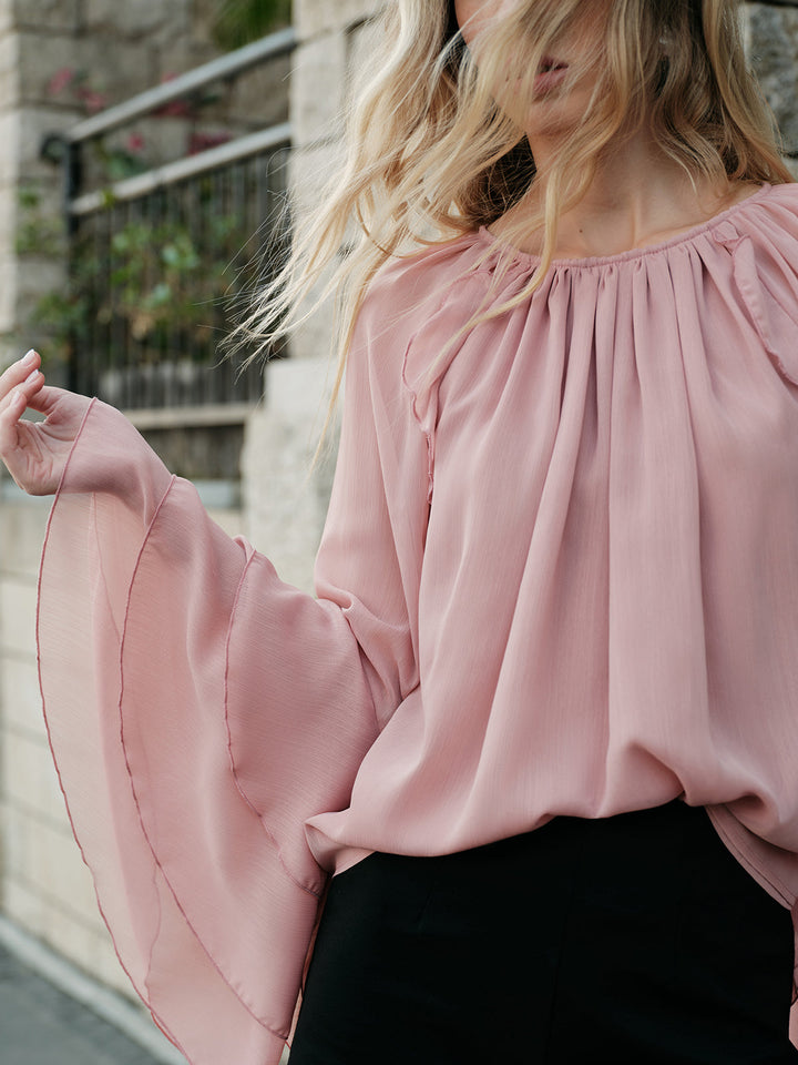 Blouse à manches volantées en mousseline