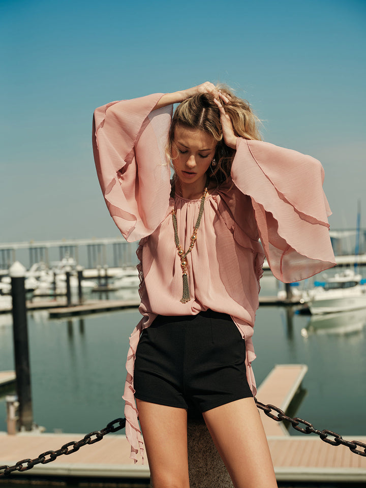 Blouse à manches volantées en mousseline