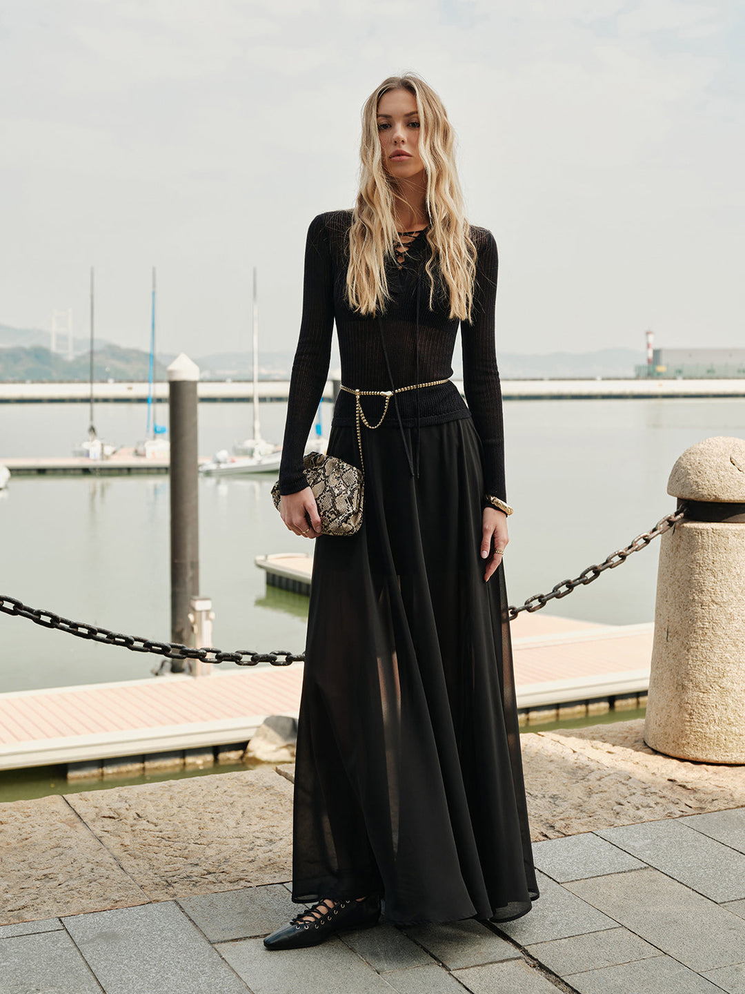 Jupe Longue Semi-Transparente en Mousseline