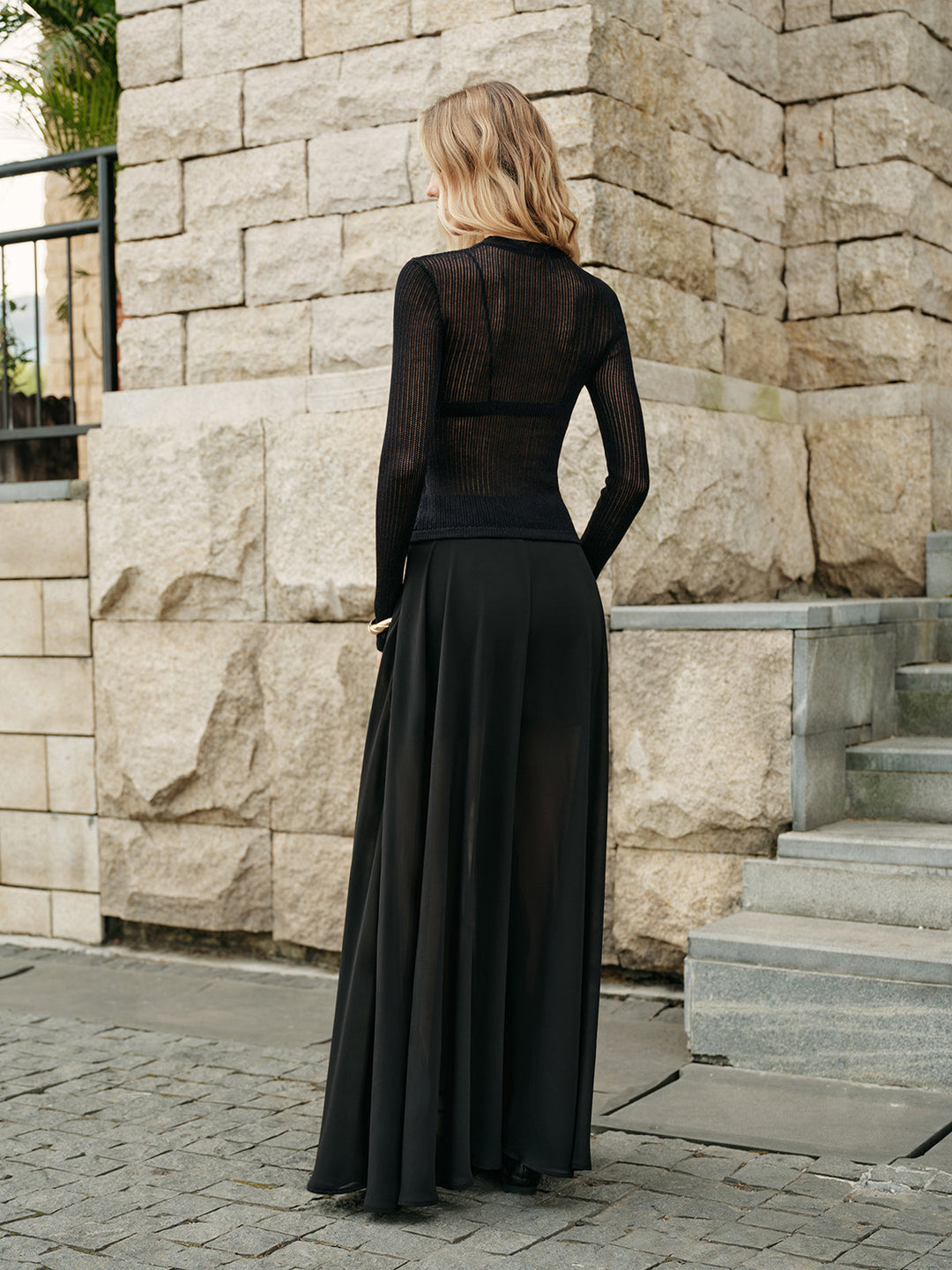 Jupe Longue Semi-Transparente en Mousseline