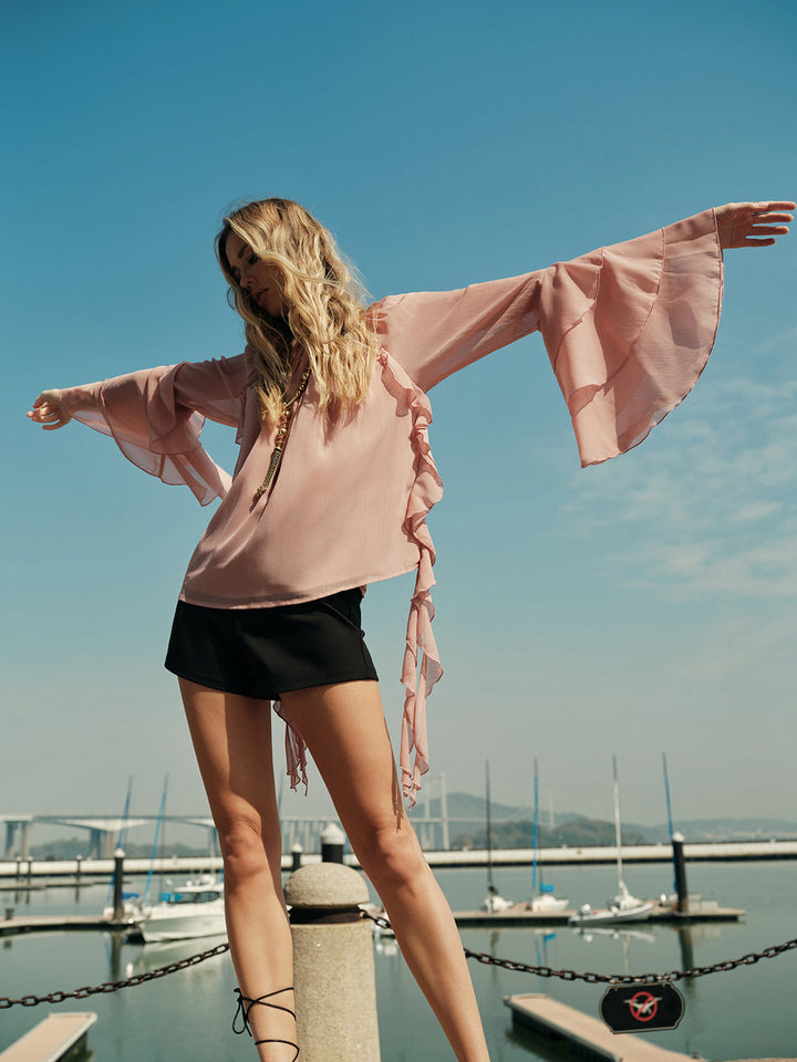 Blouse à manches volantées en mousseline