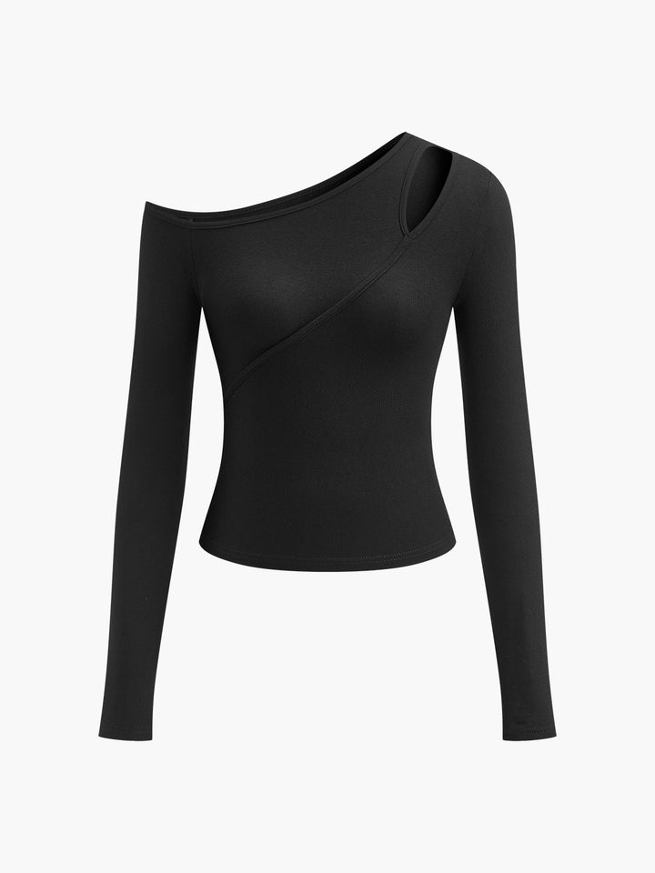 Chemise à manches longues décontractée avec découpe et épaule dénudée asymétrique