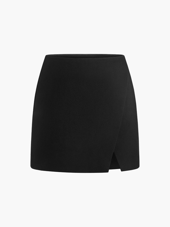 Jupe patineuse taille haute avec fente sans ceinture