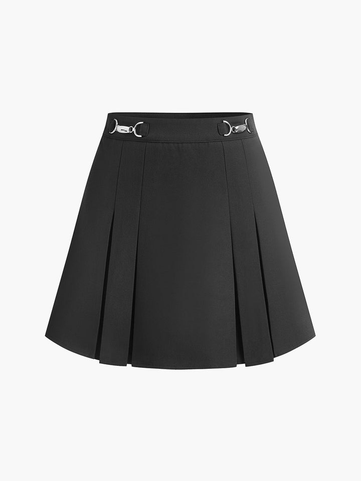 Jupe Patineuse Plissée à Ceinture Métallique