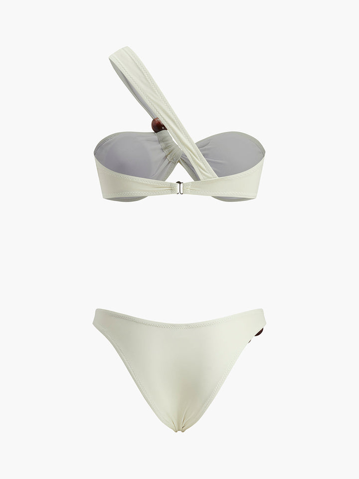 Ensemble de bikini bandeau orné de perles en bois