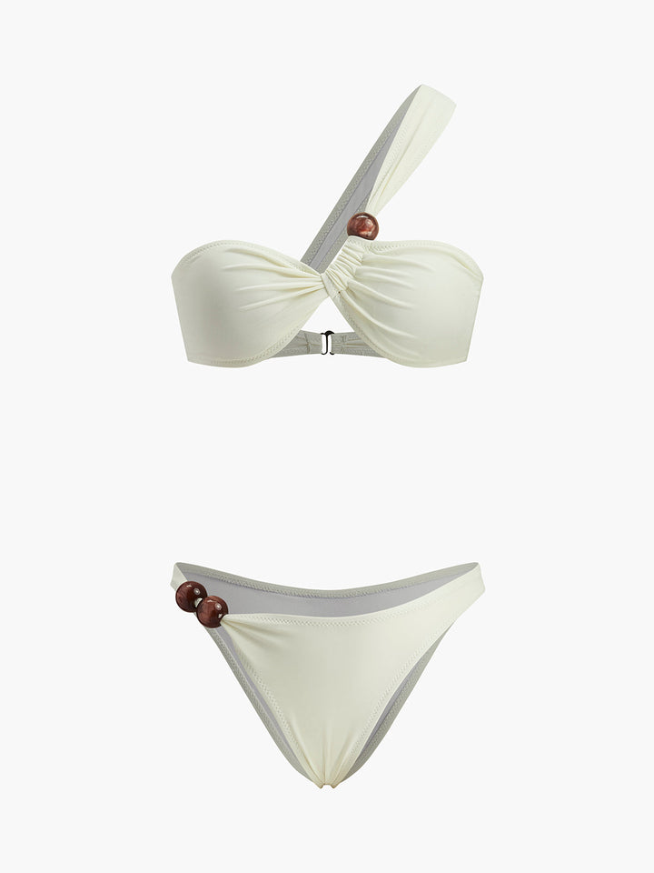 Ensemble de bikini bandeau orné de perles en bois