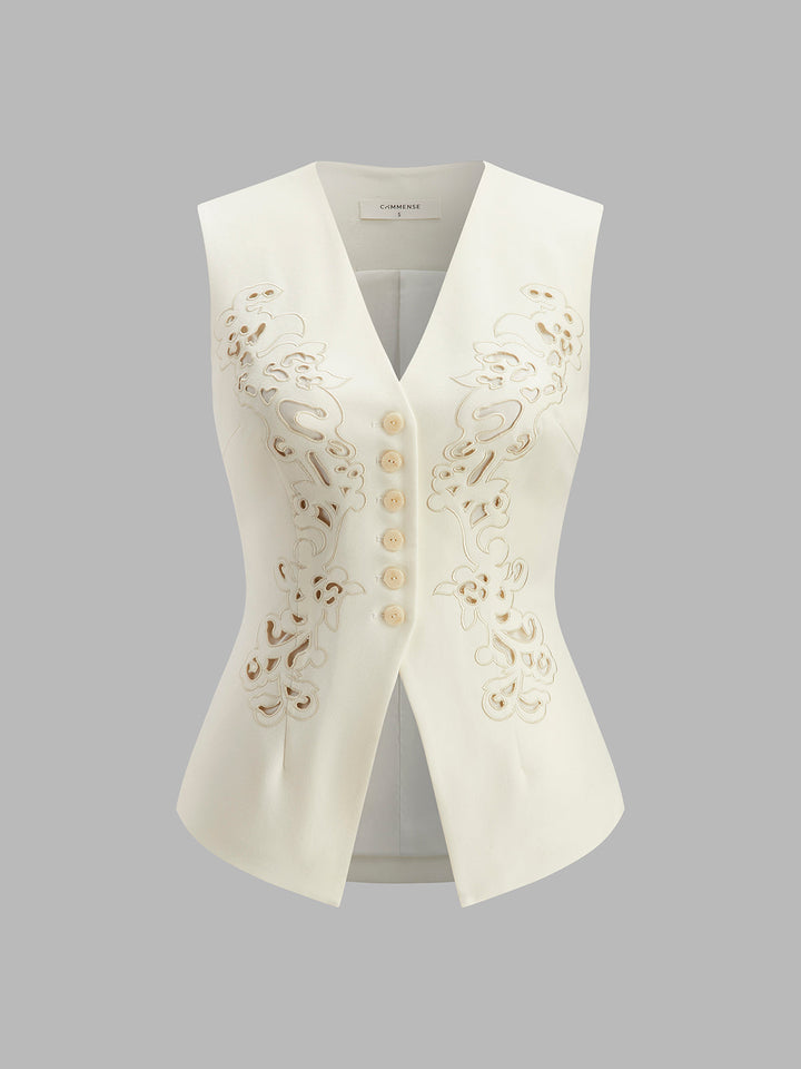 Gilet à Veste Détaillé avec Boutons Brodés