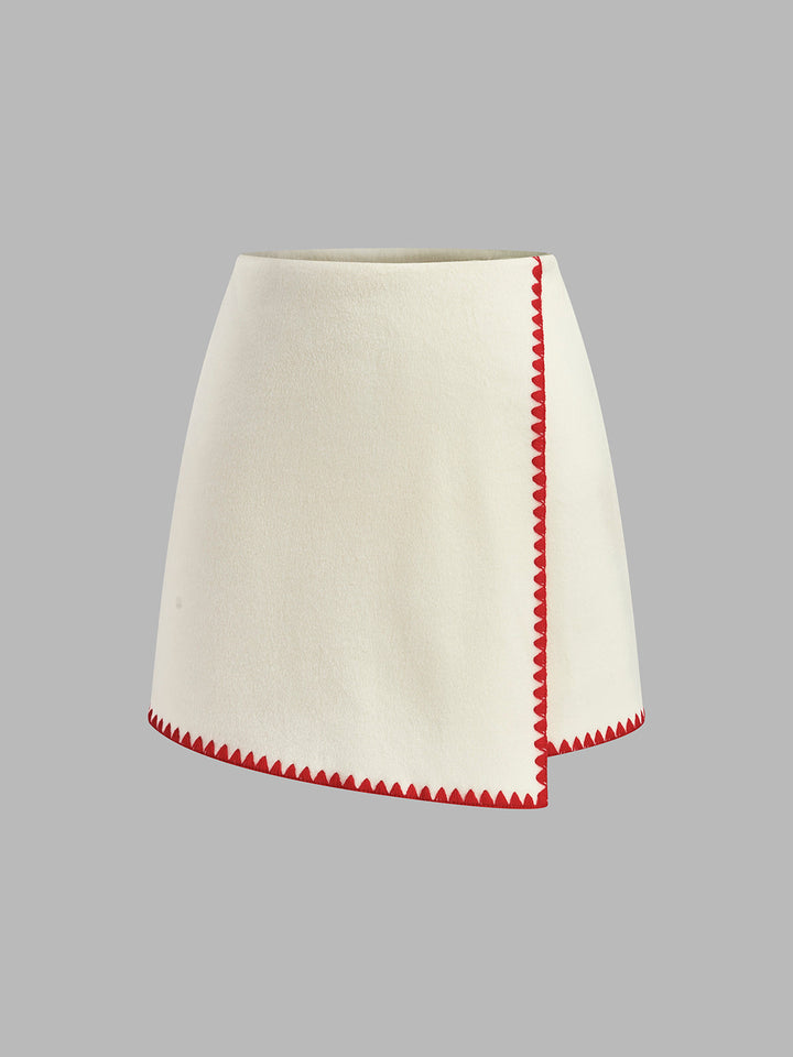 Jupe en tweed avec bordure brodée contrastante