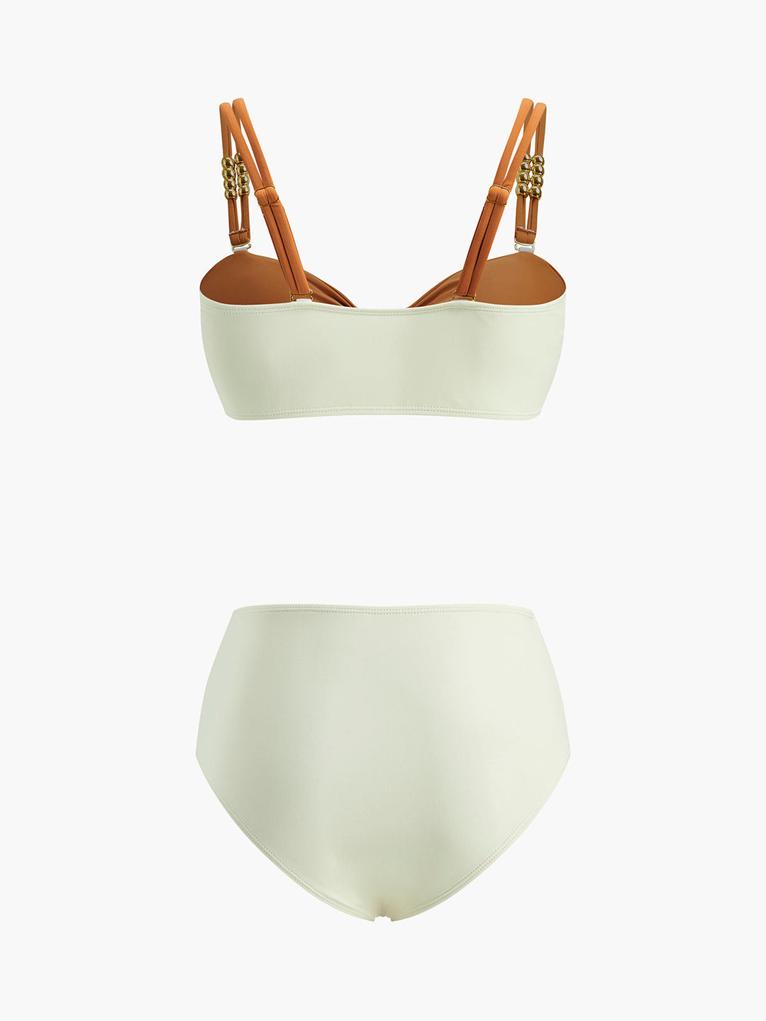 Ensemble Bikini Rétro Style Bloc de Couleur Orné