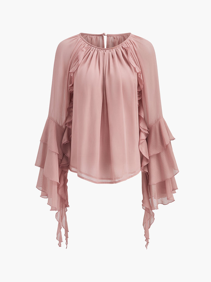 Blouse à manches volantées en mousseline