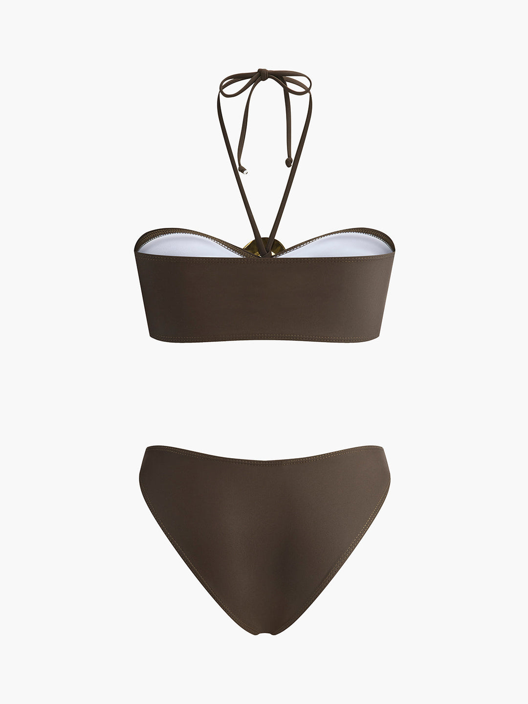 Ensemble Bikini Bandeau à Détail d'Anneau Ovale avec Jupe Drapée