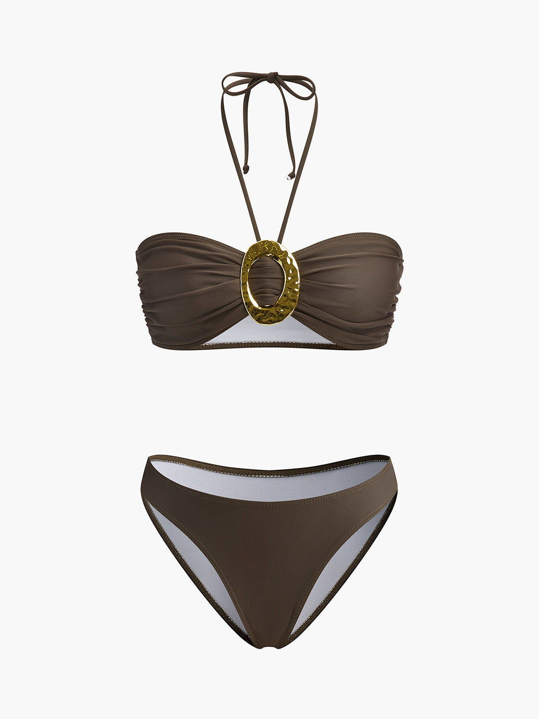 Ensemble Bikini Bandeau à Détail d'Anneau Ovale avec Jupe Drapée