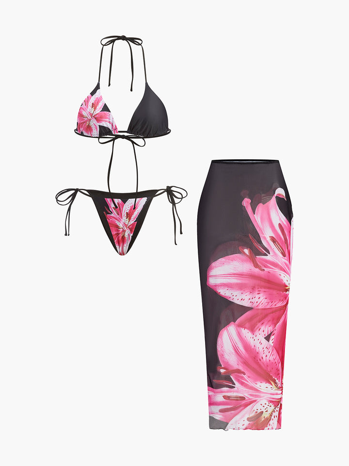 Bikini Imprimé Floral Avec Jupe en Maille