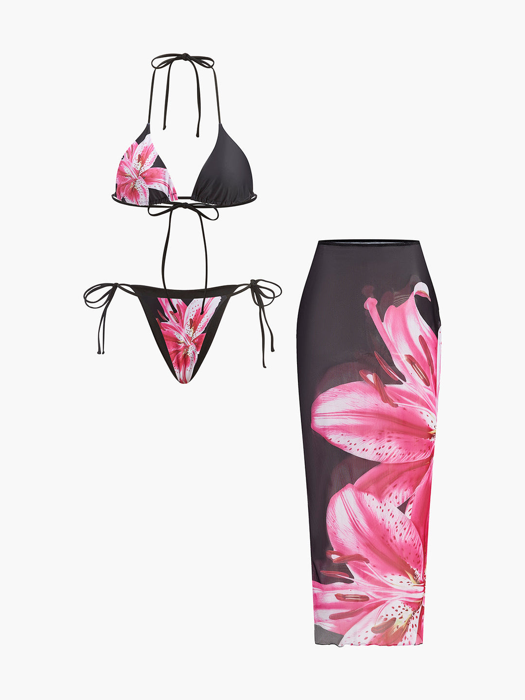 Bikini Imprimé Floral Avec Jupe en Maille