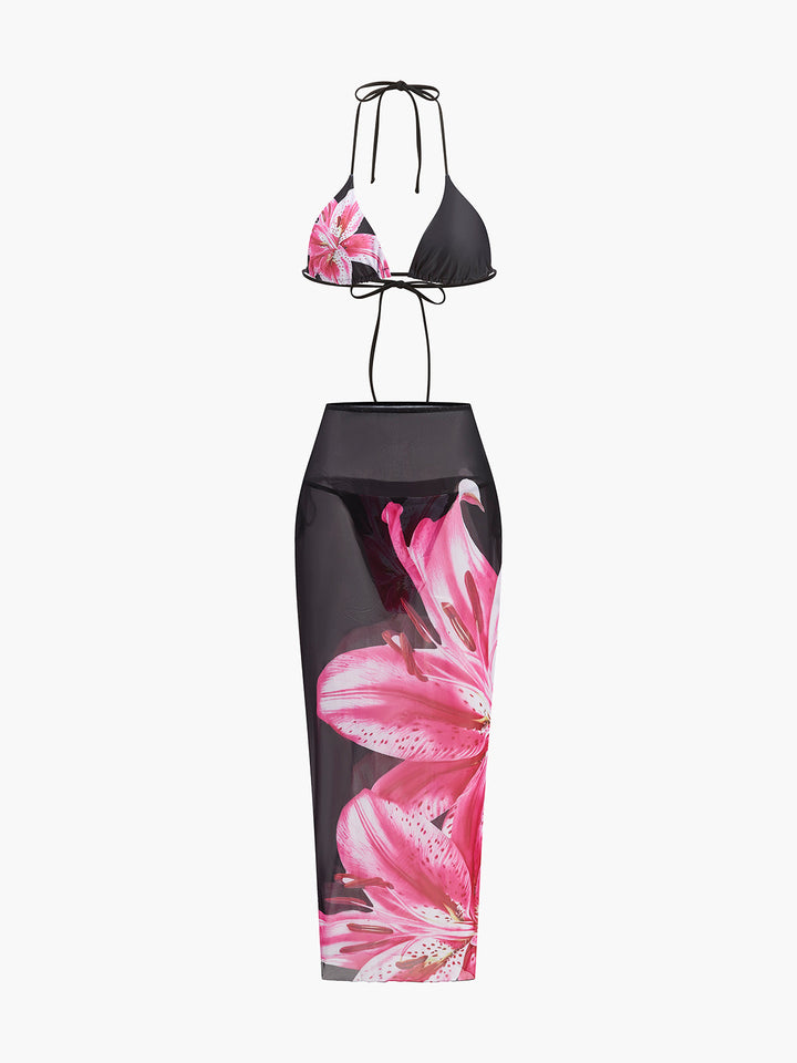 Bikini Imprimé Floral Avec Jupe en Maille