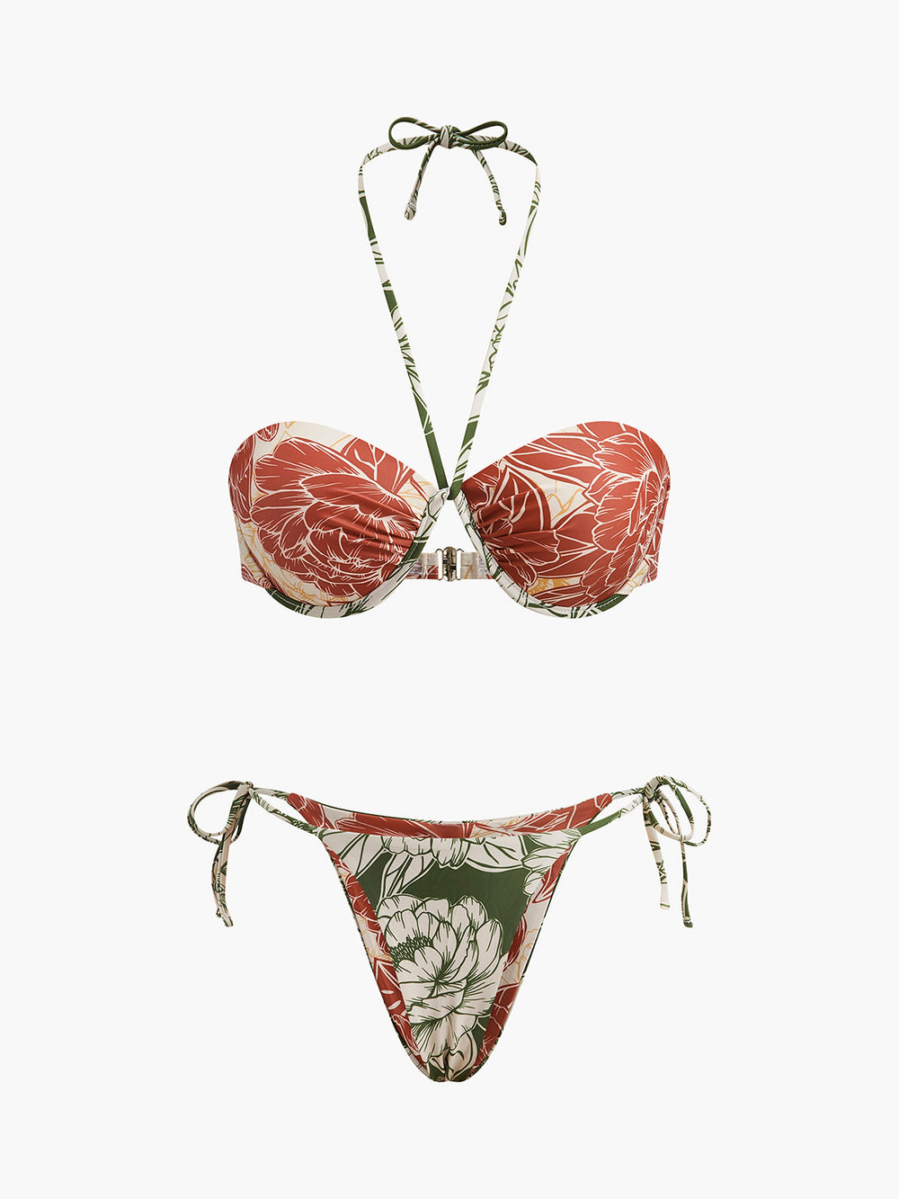 Ensemble Bikini Fleuri avec Jupe à Liens sur les Côtés