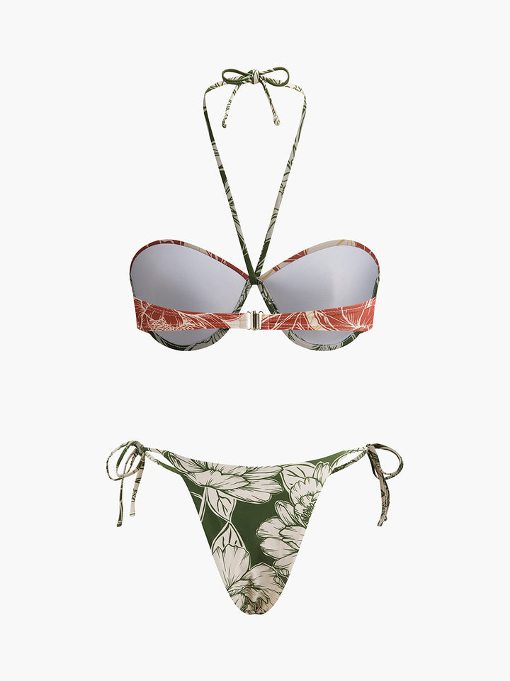 Ensemble Bikini Fleuri avec Jupe à Liens sur les Côtés