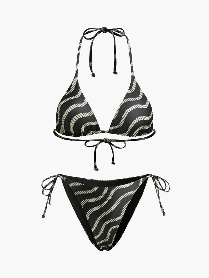 Ensemble Bikini Triangle à Motif Ondulé