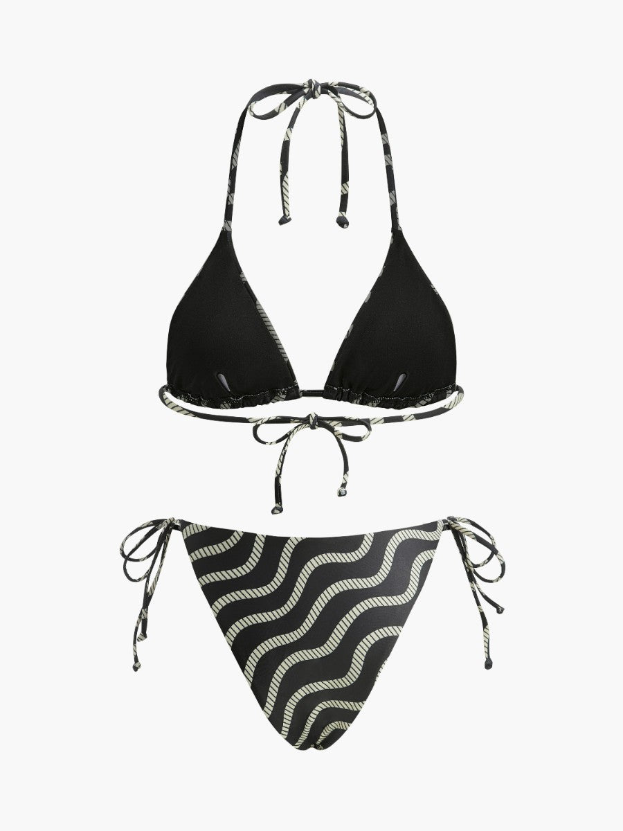 Ensemble Bikini Triangle à Motif Ondulé