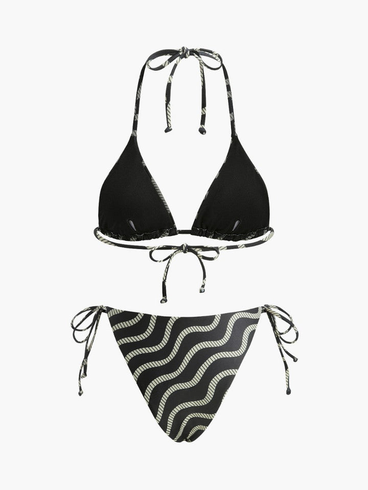 Ensemble Bikini Triangle à Motif Ondulé