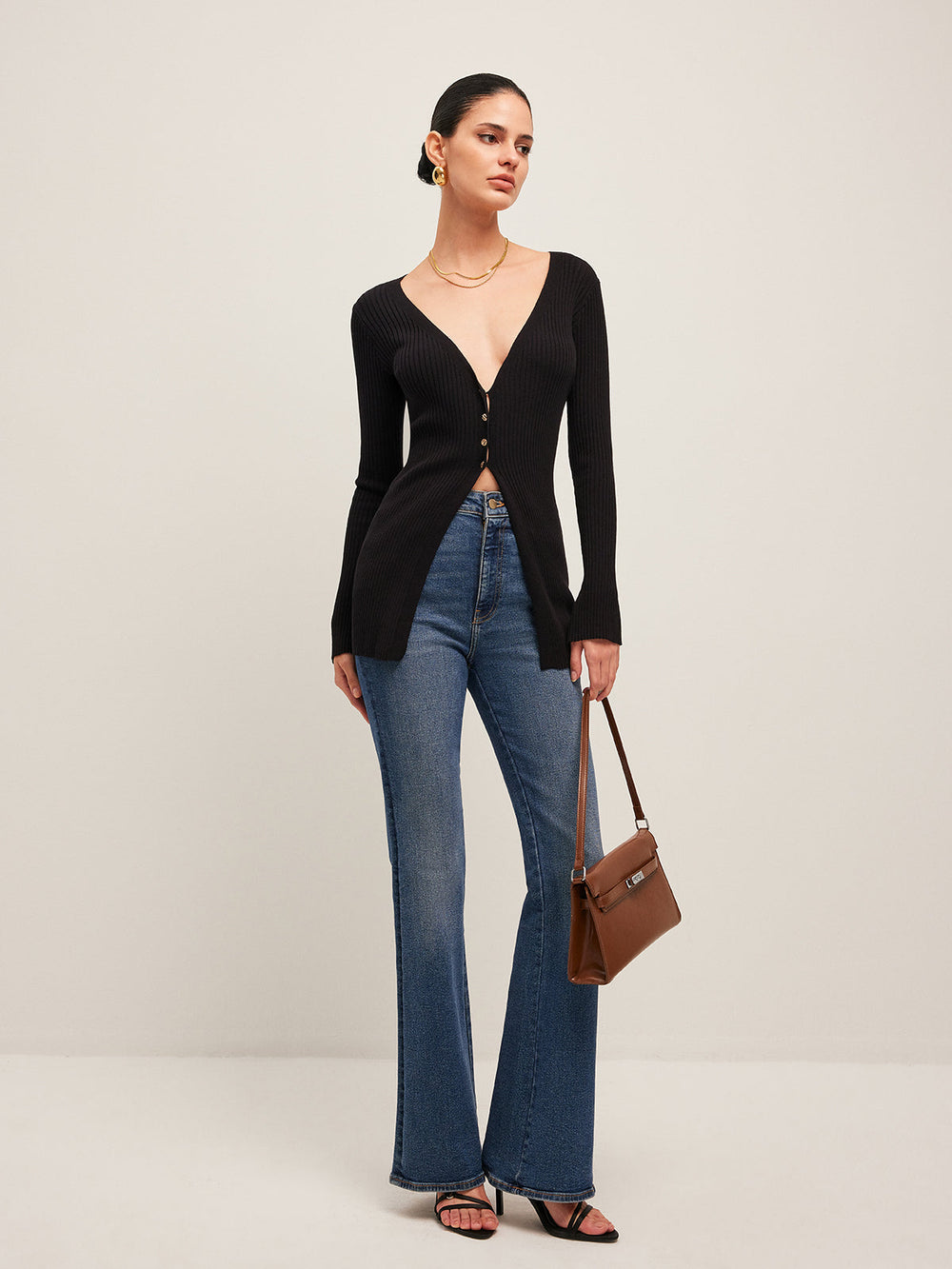 Cardigan boutonné à nervures fendues