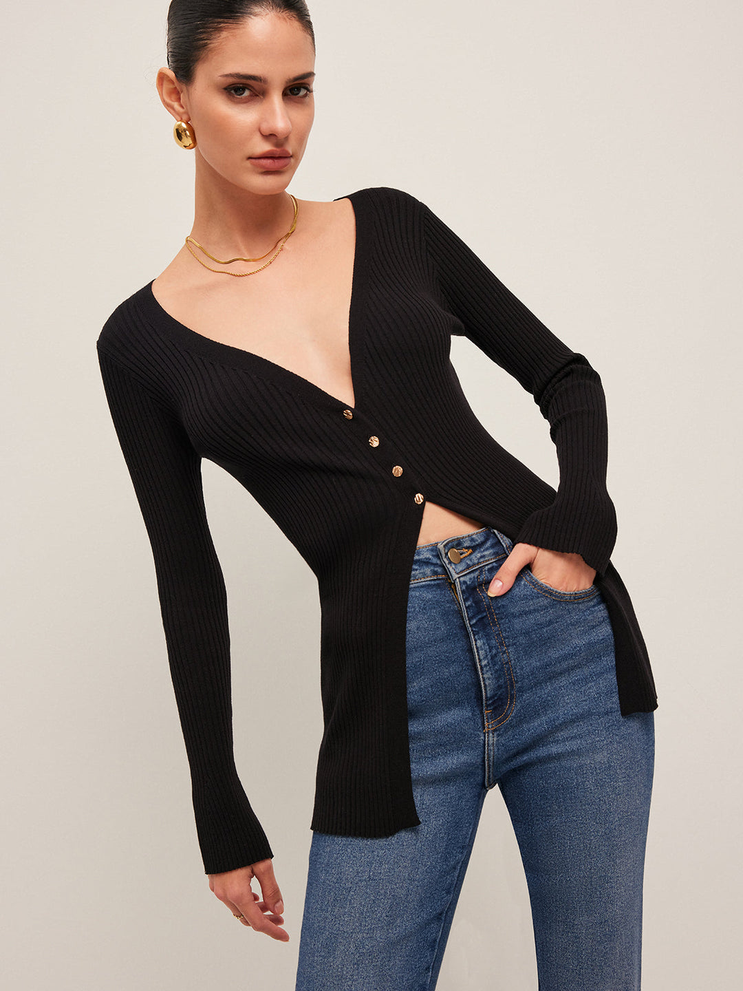 Cardigan boutonné à nervures fendues