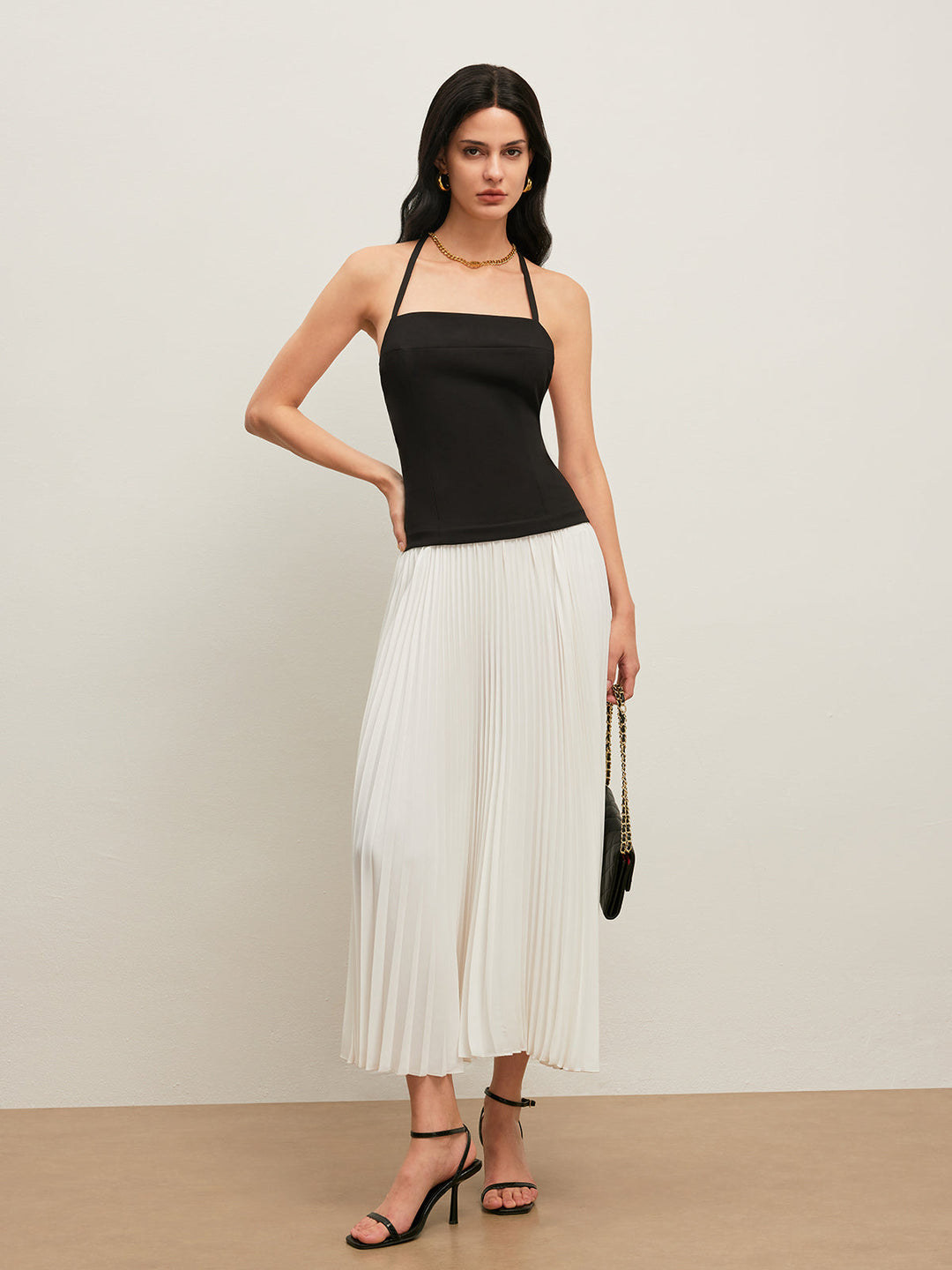 Robe Plissée Sans Dos à Bretelles