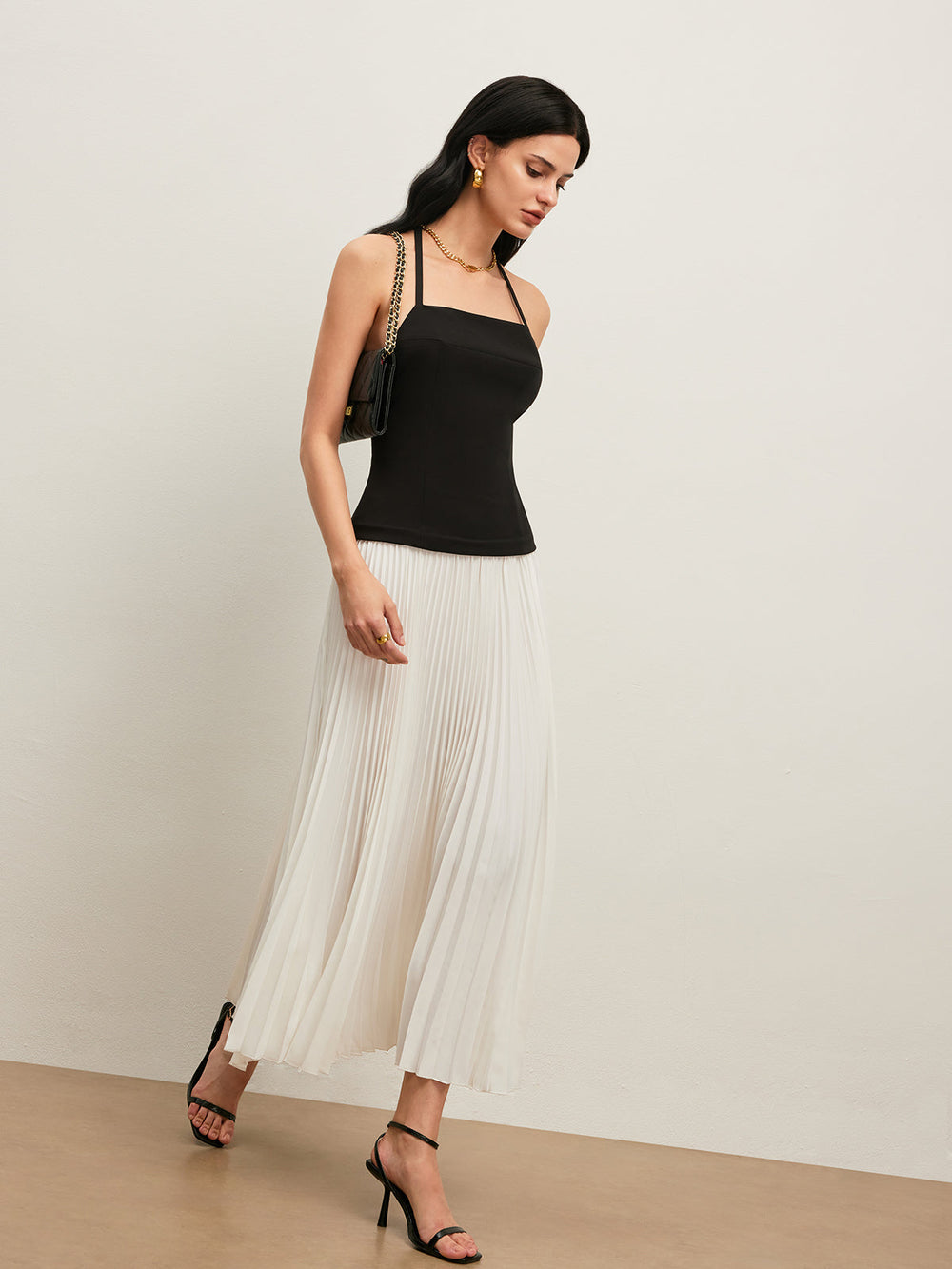 Robe Plissée Sans Dos à Bretelles