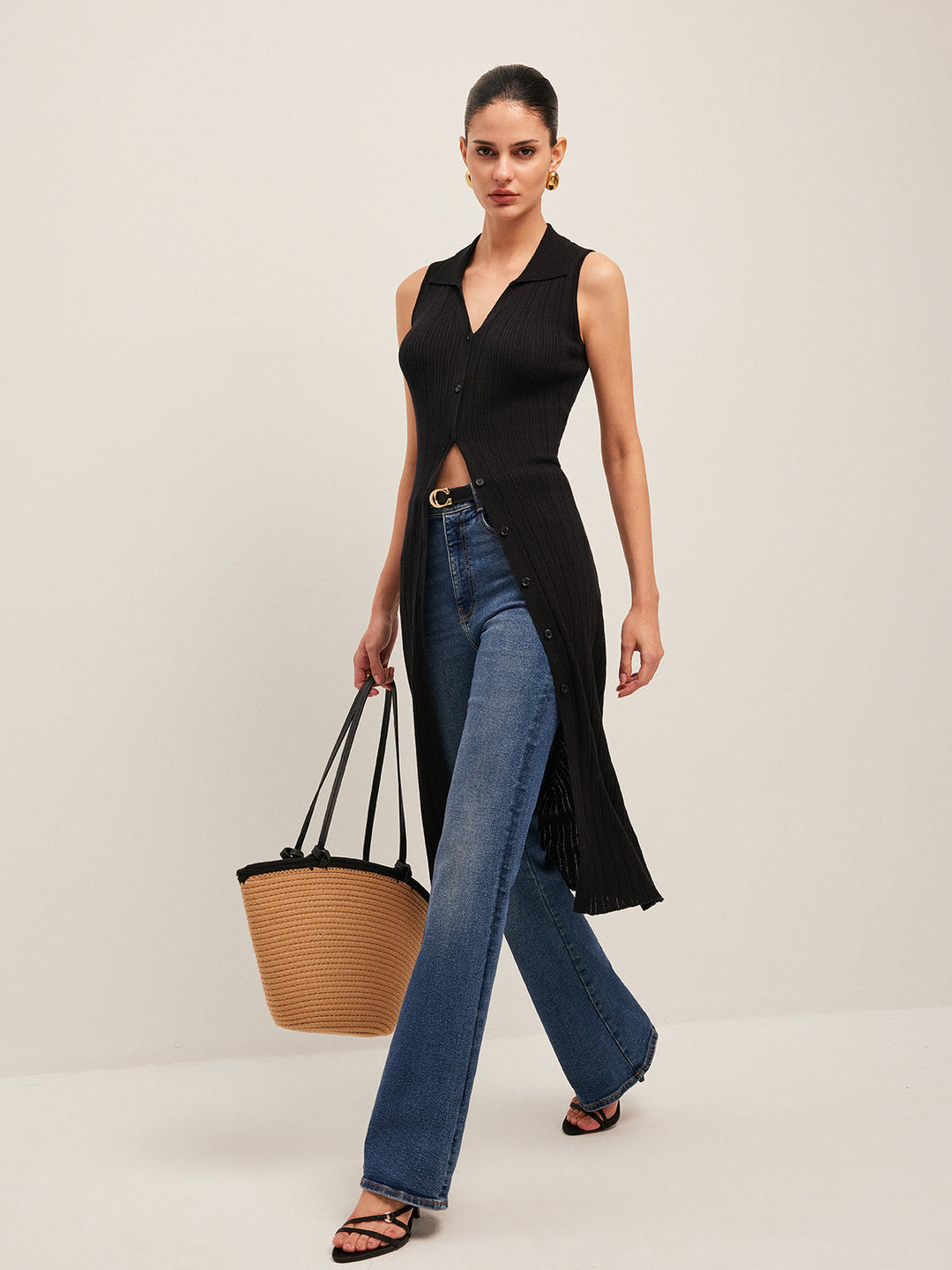 Robe en maille côtelée boutonnée