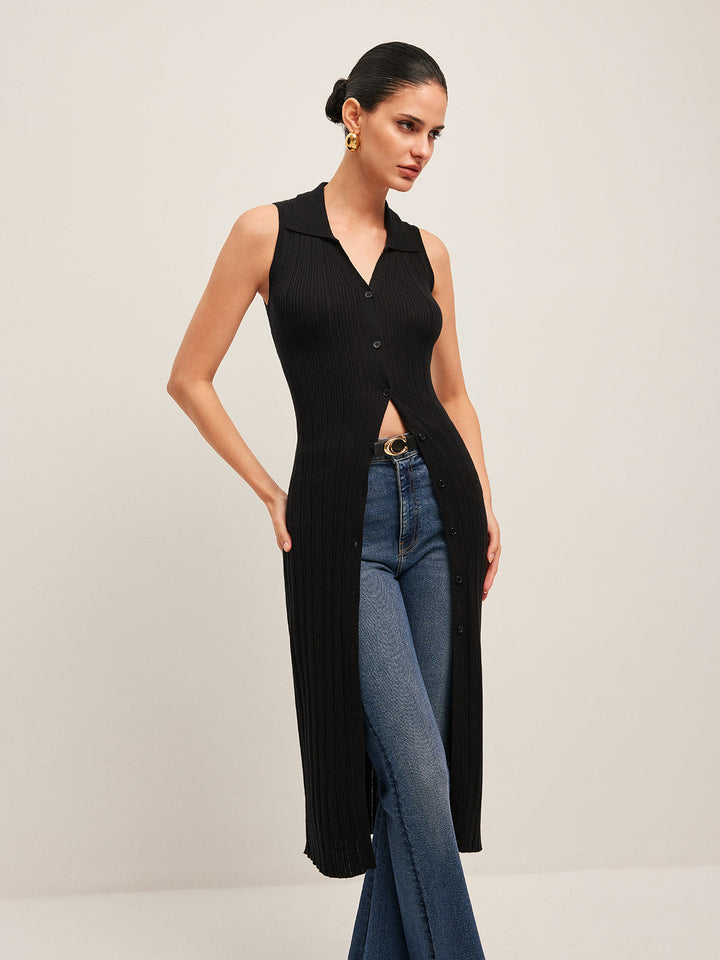 Robe pull en tricot à boutons nervurés