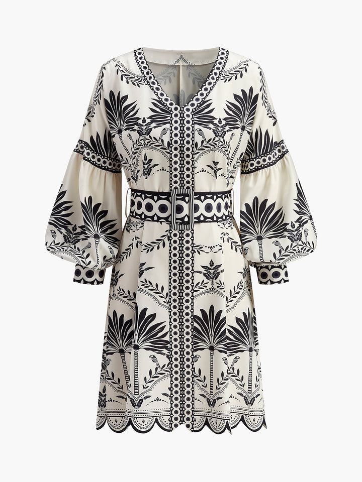 Robe Ceinture Boho Imprimée Col V
