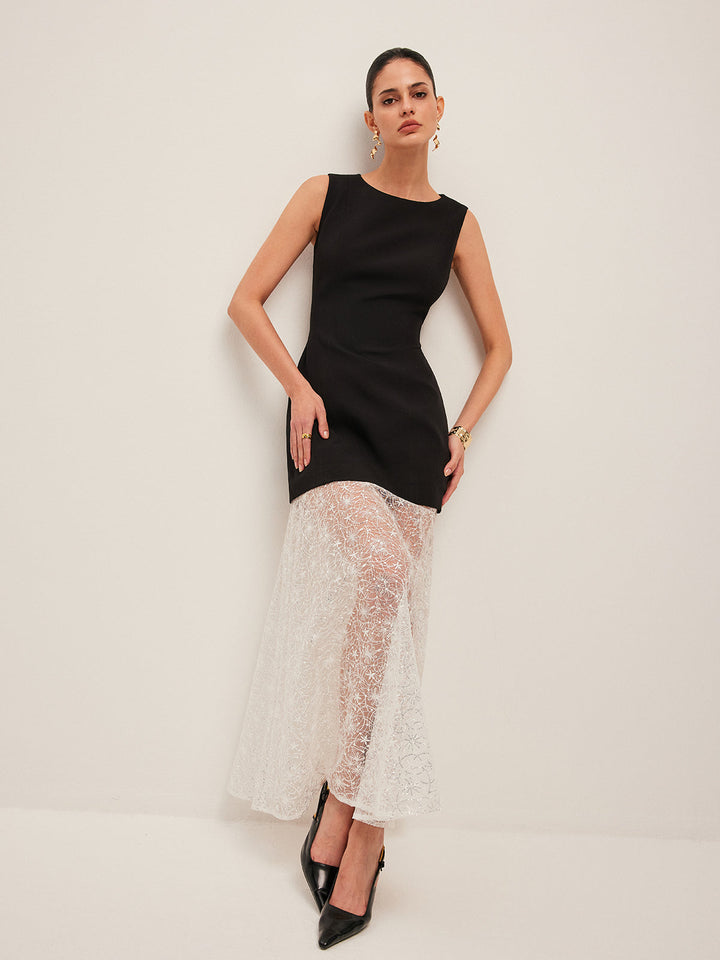 Robe sans manches en dentelle transparente