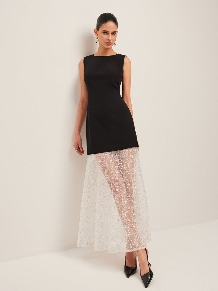 Robe sans manches en dentelle transparente